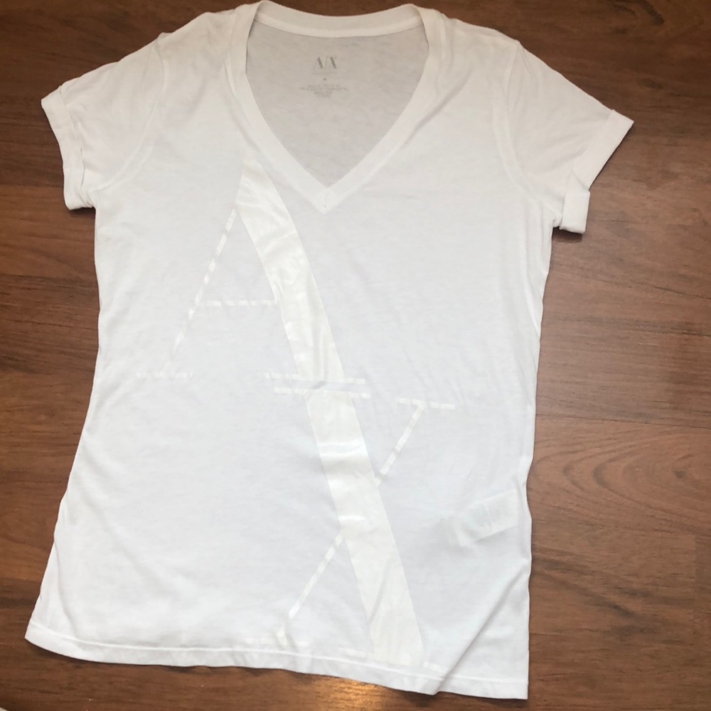 Armani Exchange white on white v-neck tee